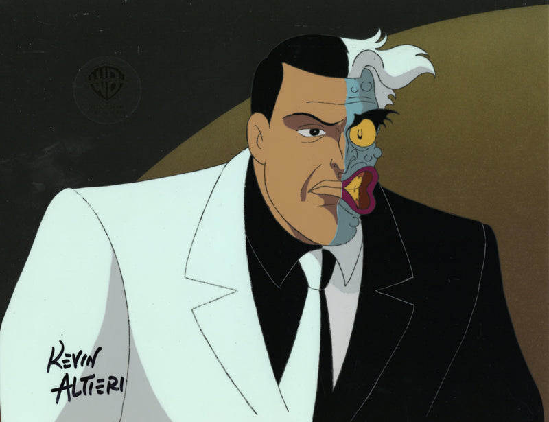 Batman The Animated Series Original Production Cel Signed by Kevin Altieri with Matching Drawing: Two-Face