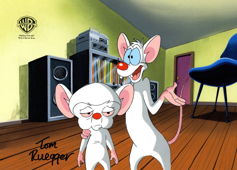 Pinky And The Brain Original Production Cel with Matching Drawing Signed by Tom Ruegger: Pinky, Brain