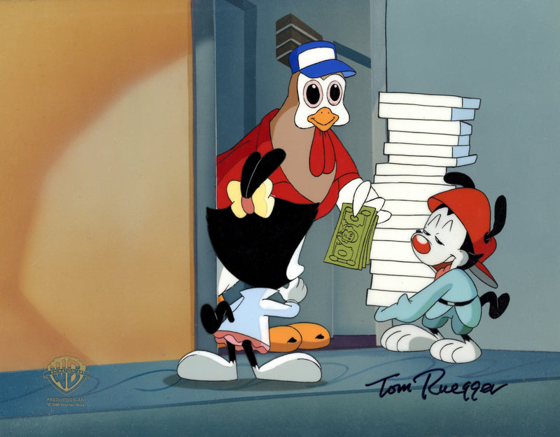 Animaniacs Original Production Cel Signed by Tom Ruegger: Wakko, Dot, Chicken Boo