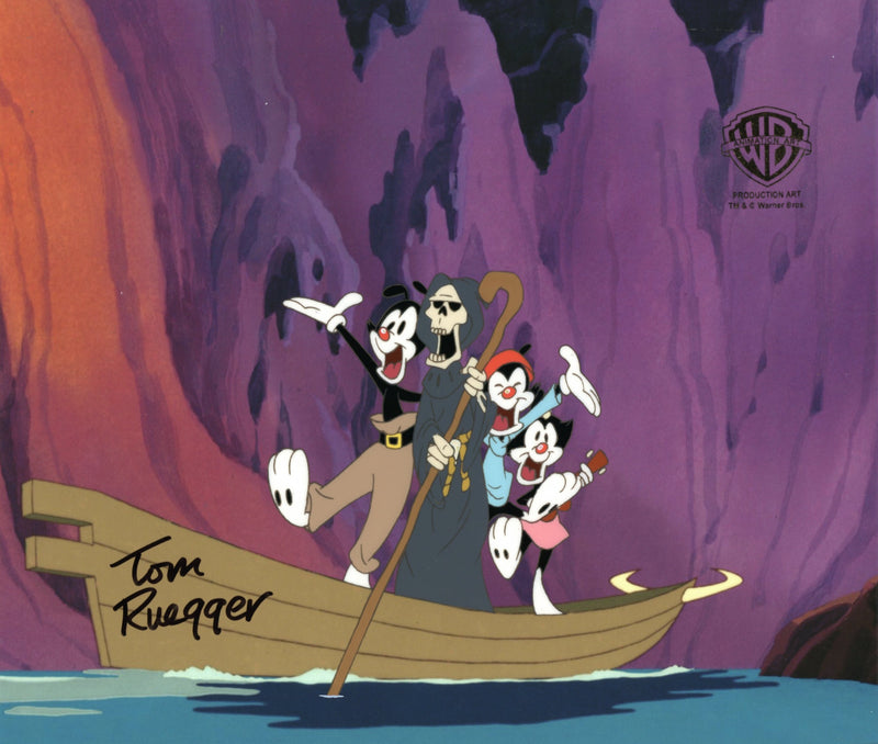 Animaniacs Original Production Cel with Matching Drawing Signed by Tom Ruegger: Yakko, Wakko, Dot