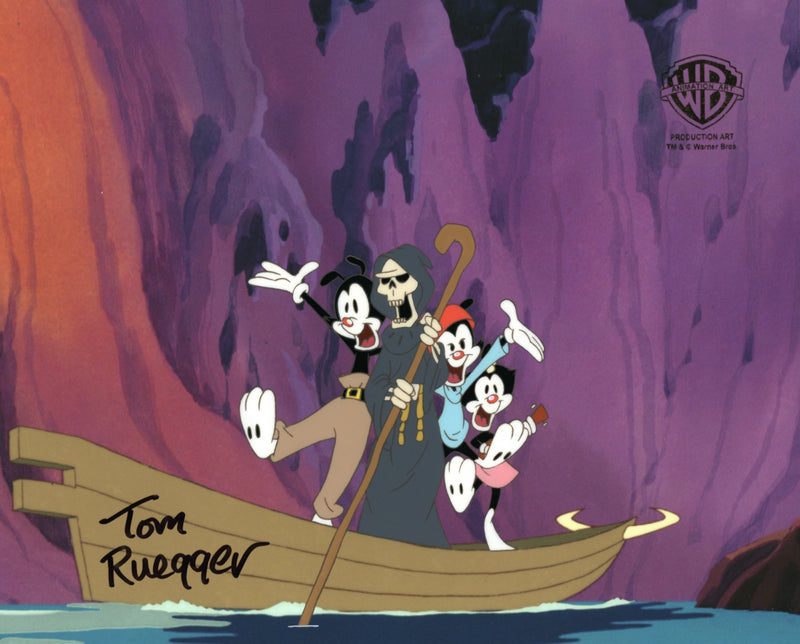 Animaniacs Original Production Cel with Matching Drawing Signed by Tom Ruegger: Wakko, Yakko, and Dot