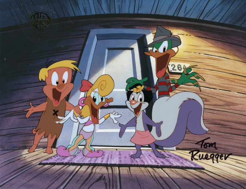 Tiny Toon Adventures Original Production Cel Signed by Tom Ruegger: Plucky, Hamton, Fifi, Shirley