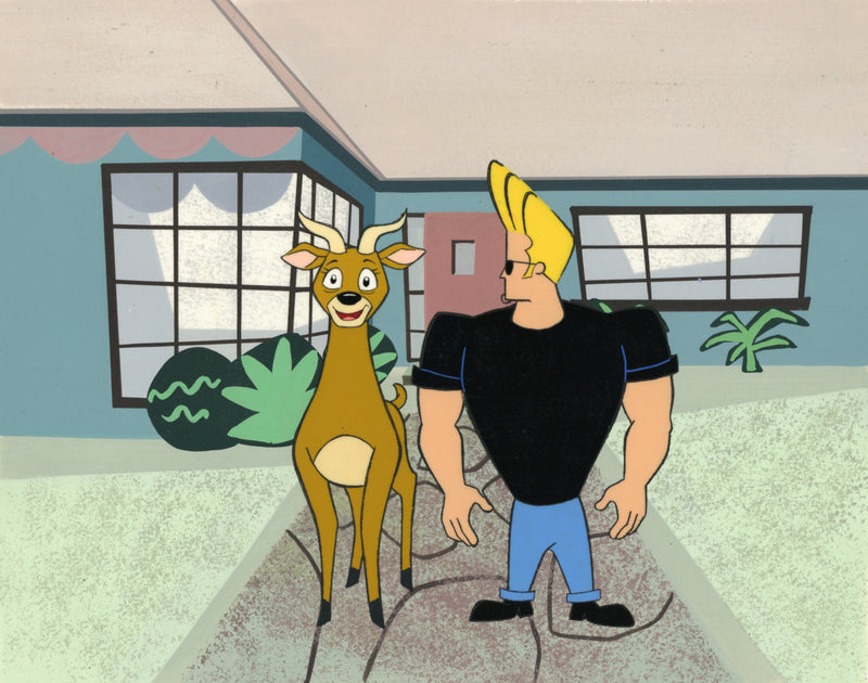 Johnny Bravo Original Production Cel on Original Background: Johnny and Carol