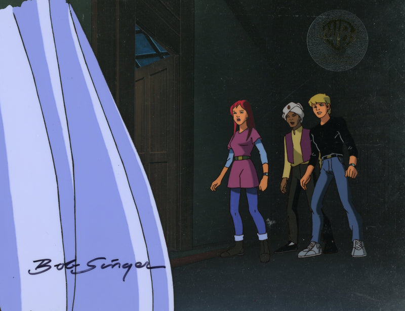 The Real Adventures of Jonny Quest Original Production Cel with Original Background Signed by Bob Singer: Jonny, Jessie, Hadji