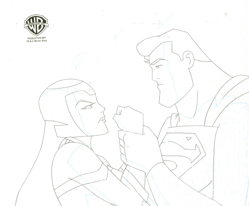 Superman the Animated Series Original Production Cel with Matching Drawing: Superman, Cetea