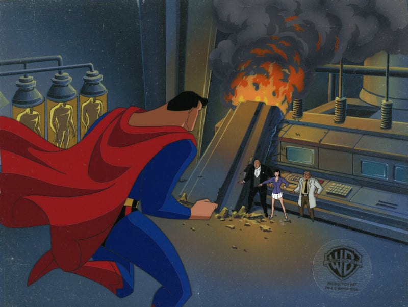 Superman the Animated Series Original Production Cel on Original Background: Superman, Lex, Lois