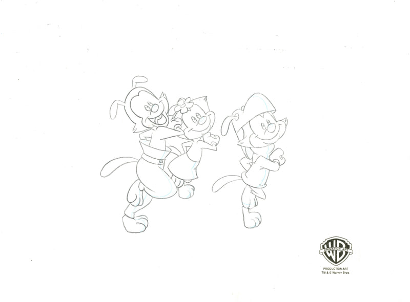 Animaniacs Original Production Cel with Matching Drawing: Yakko, Wakko, and Dot