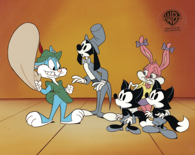 Tiny Toons Original Production Cel with Matching Drawings: Buster, Babs, Goopy Geer, Foxy, Roxy