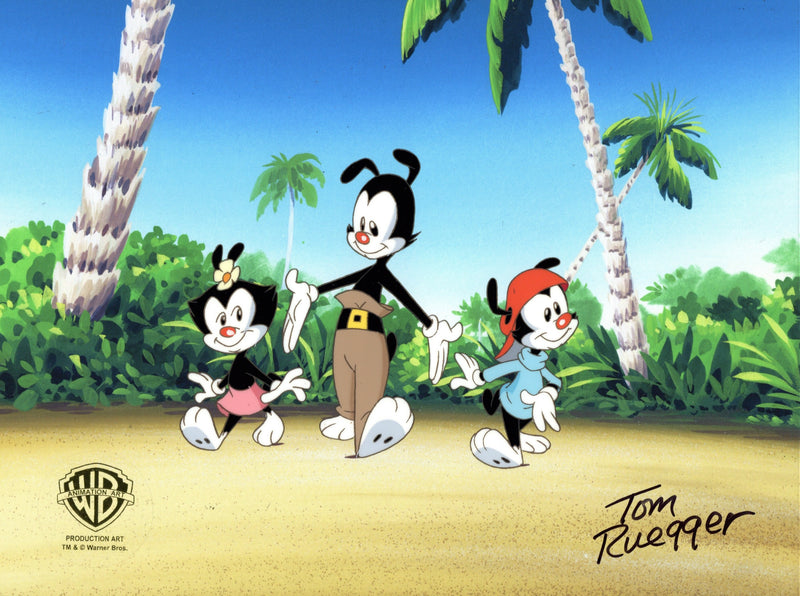 Animaniacs Original Production Cel with Matching Drawing Signed by Tom Ruegger: Yakko, Wakko, Dot