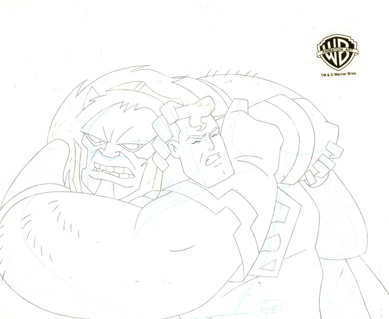 Superman The Animated Series Original Production Cel with Matching Drawing: Superman, Kalibak