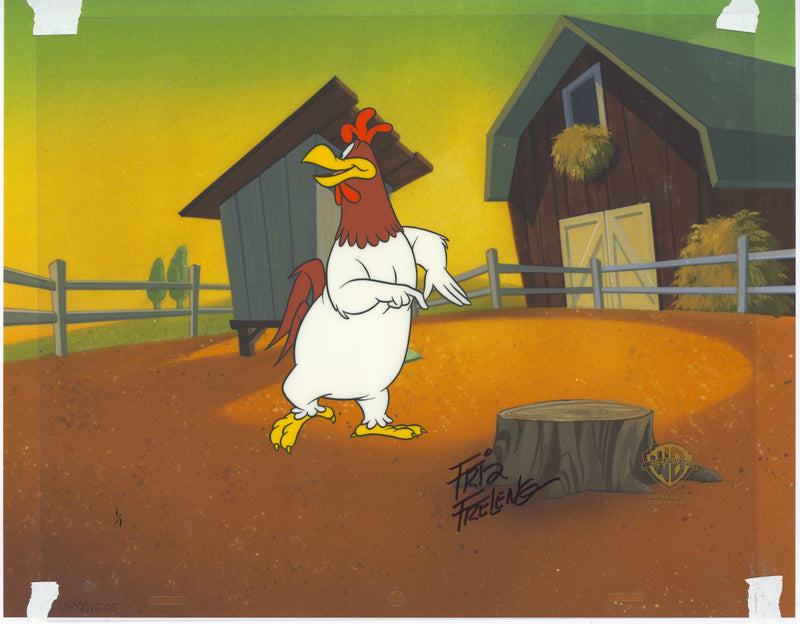 Looney Tunes Original Production Cel with Matching Drawing: Foghorn Leghorn signed by Friz Freleng with Framing