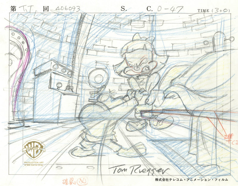 Tiny Toons Original Production Drawing Signed by Tom Ruegger: Elmyra and Dizzy Devil