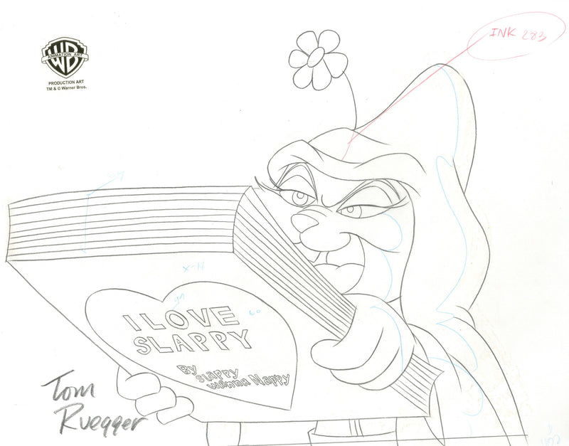 Pinky and the Brain Original Production Cel with Matching Drawing Signed by Tom Ruegger: Slappy