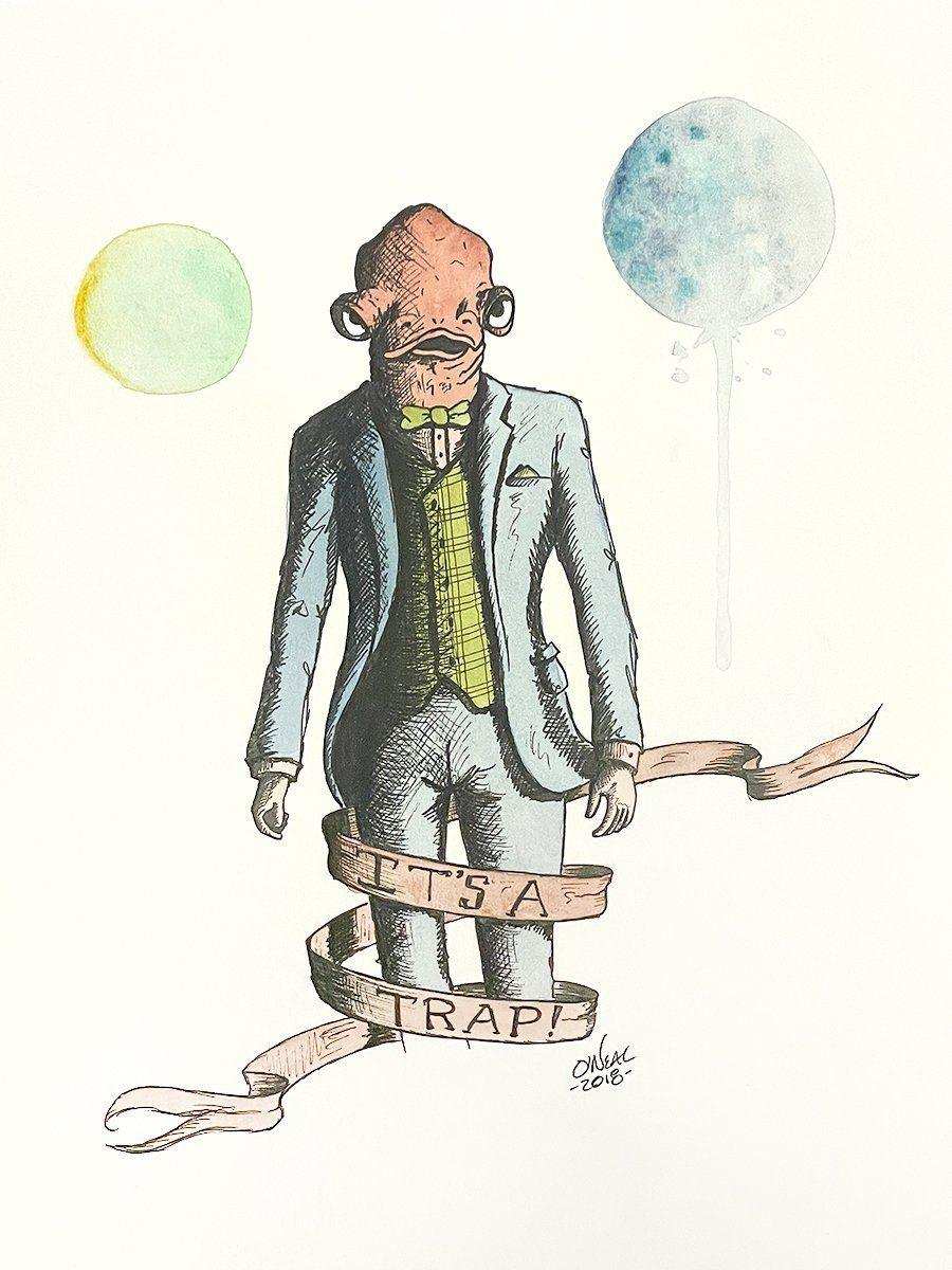 ADMIRAL ACKBAR ORIGINAL WATERCOLOR - Choice Fine Art