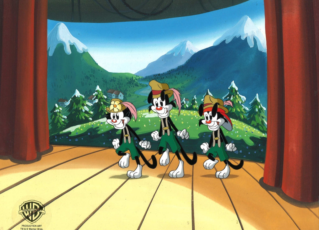 Animaniacs Original Production Cel on Original Hand-Painted Production Background: Yakko, Wakko, and Dot - Choice Fine Art