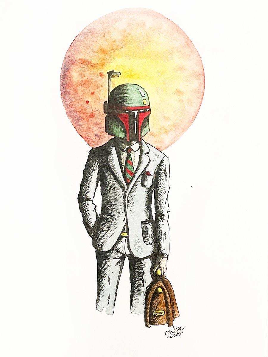 BOBA FETT ORIGINAL WATERCOLOR - Choice Fine Art