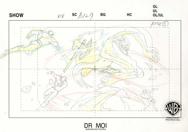 Justice League Original Production Drawing: Flash, Green Lantern, and Clayface - Choice Fine Art