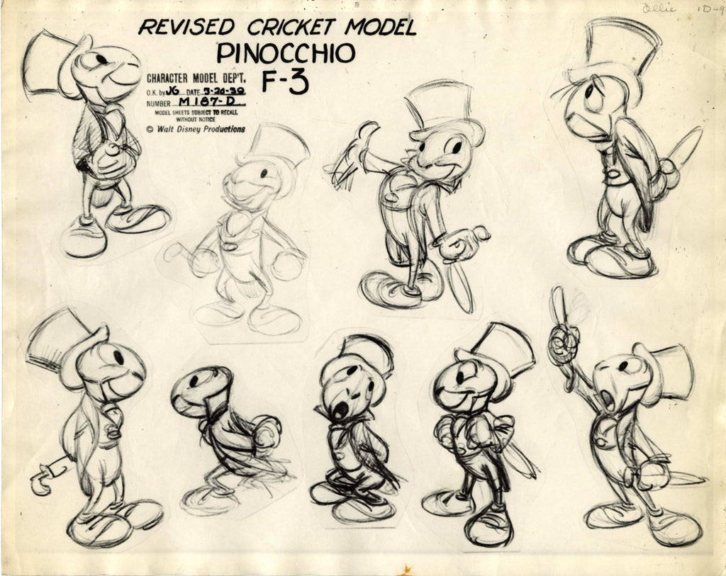 Pinocchio Original Production Model Sheet: Jiminy Cricket - Choice Fine Art