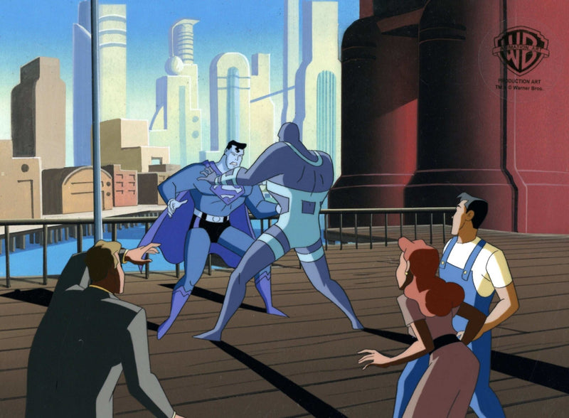 Superman the Animated Series Original Production Cel on Original Background: Superman and Parasite - Choice Fine Art