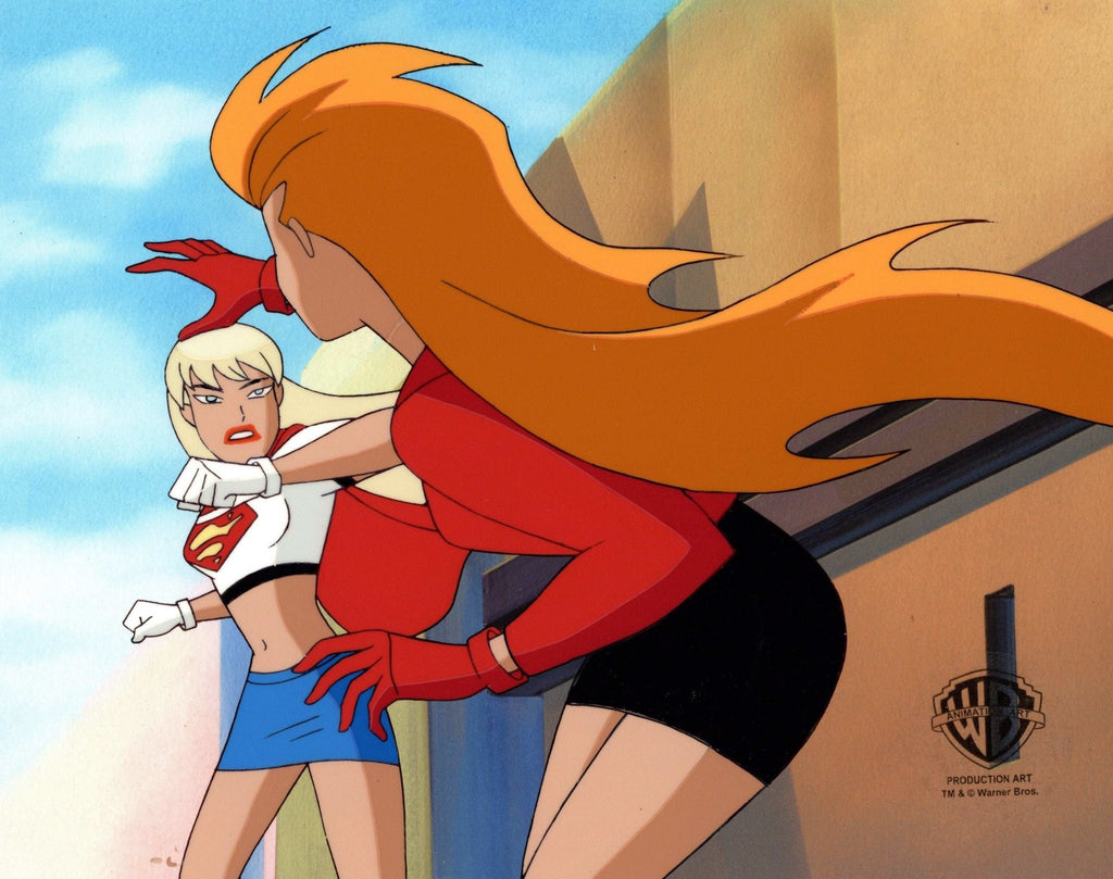 Superman the Animated Series Original Production Cel with Matching Drawing: Supergirl and Volcana - Choice Fine Art