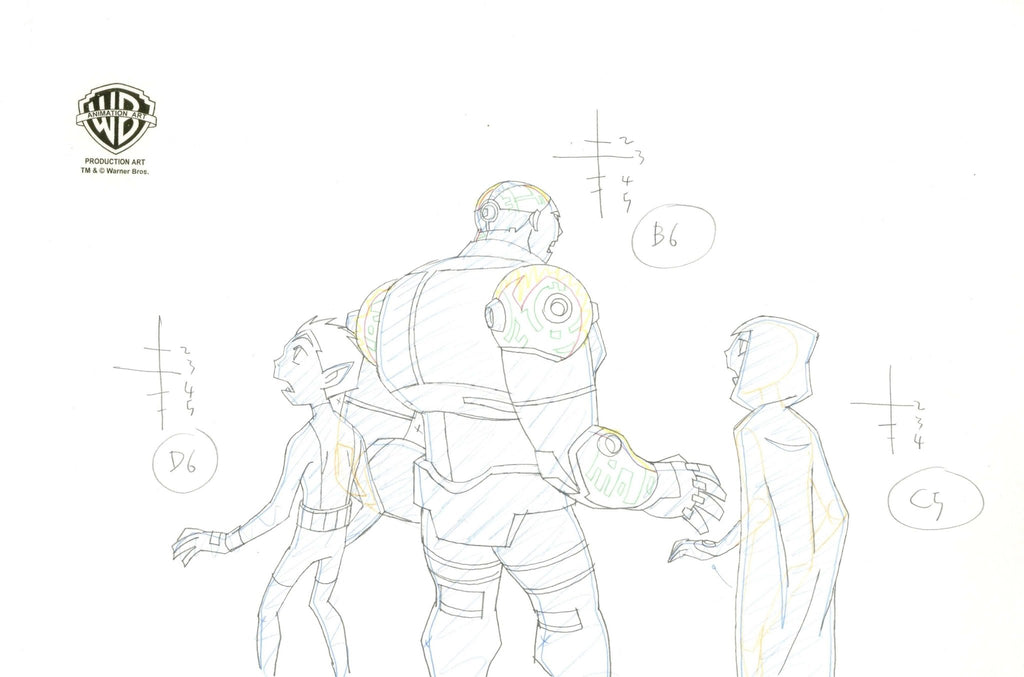 Teen Titans Original Production Drawing: Beast Boy, Cyborg, and Raven - Choice Fine Art