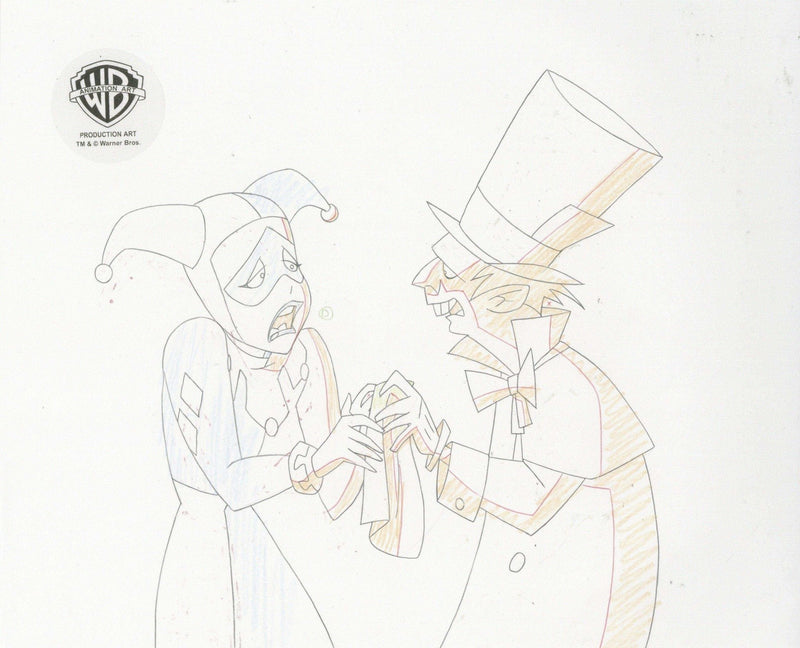 The New Batman Adventures Original Production Cel with Matching Drawing: Harley Quinn and Mad Hatter - Choice Fine Art