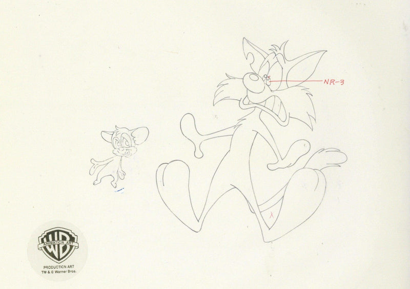 Tiny Toons Original Production Cel with Matching Drawing: Furball and Sneezer the Sneezing Ghost - Choice Fine Art