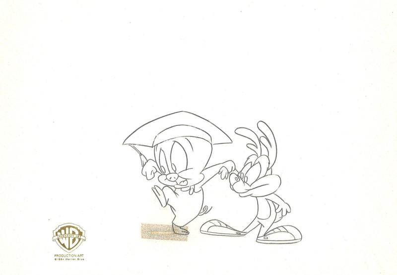 Tiny Toons Original Production Cel With Matching Drawing: Hamton J. Pig and Calamity Coyote - Choice Fine Art